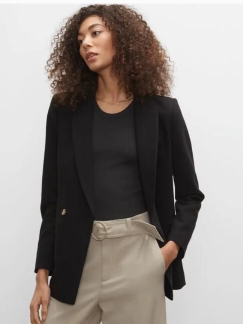 Club Monaco Tortoise Button Double-Breasted Blazer Black